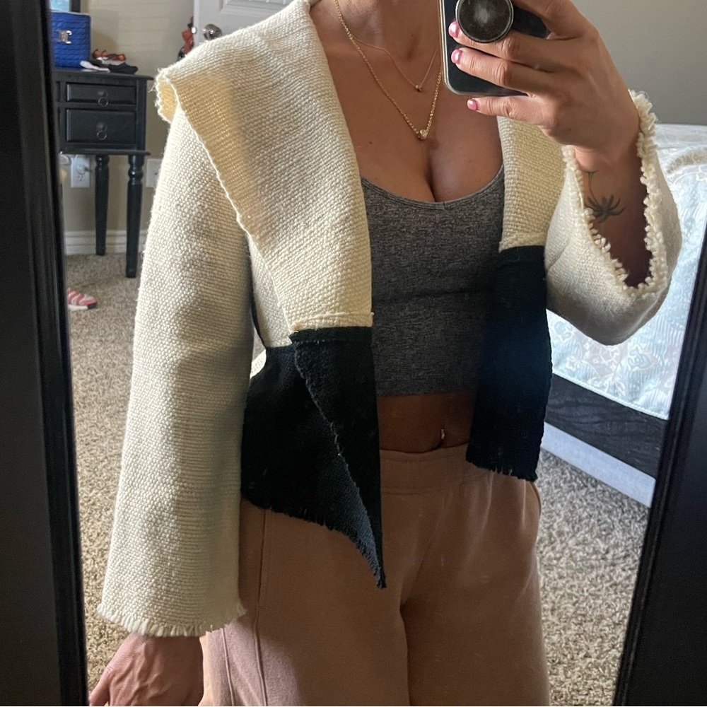 Women's Black and Cream color black Jacket organic